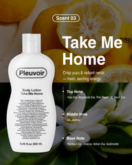 Pleuvoir Take Me Home fragrance notes show citrus and neroli for an uplifting scent.