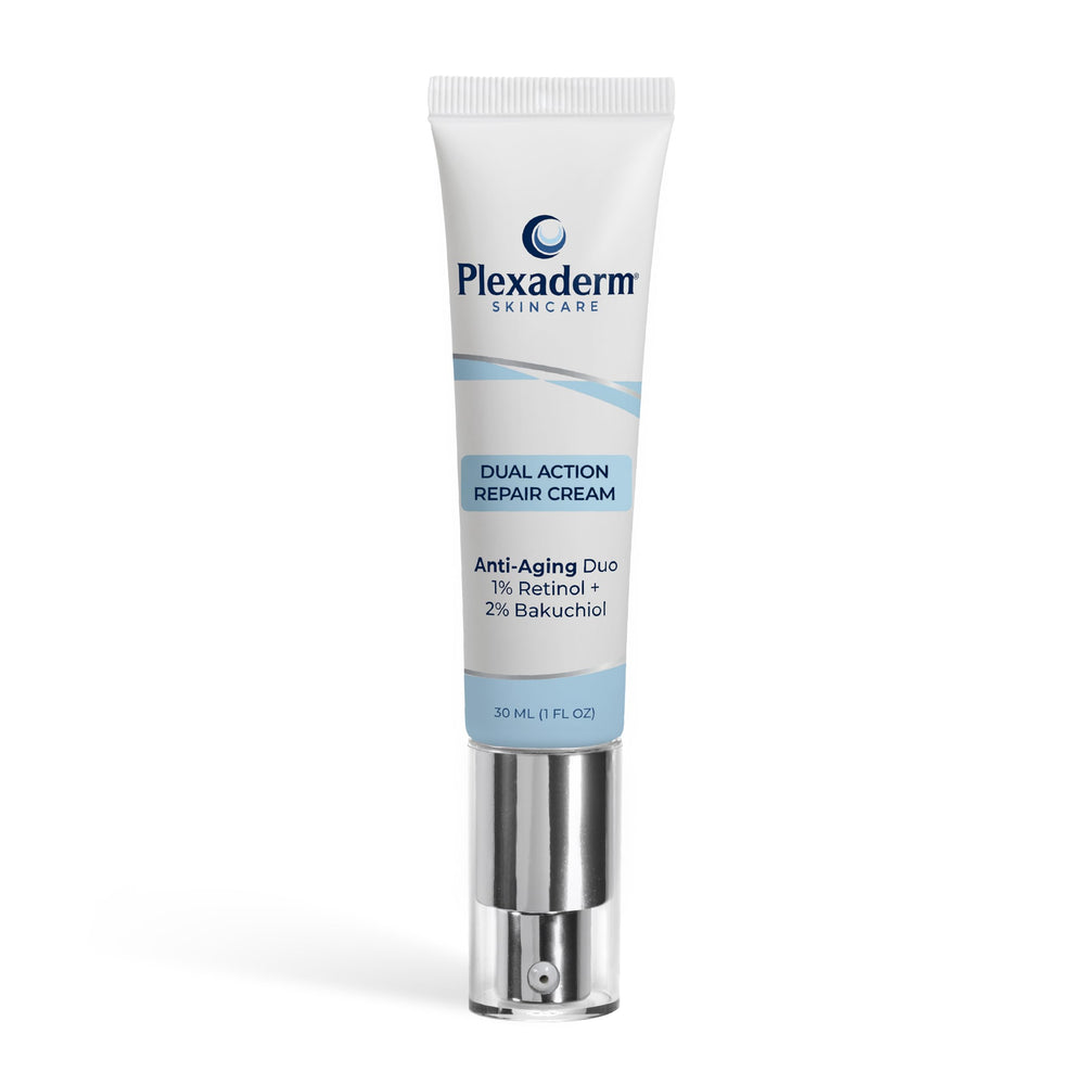 Plexaderm Dual Action Repair Neck Cream jar close-up for smoother neck skin