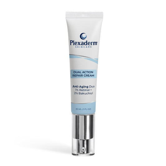 Plexaderm Dual Action Repair Neck Cream jar close-up for smoother neck skin