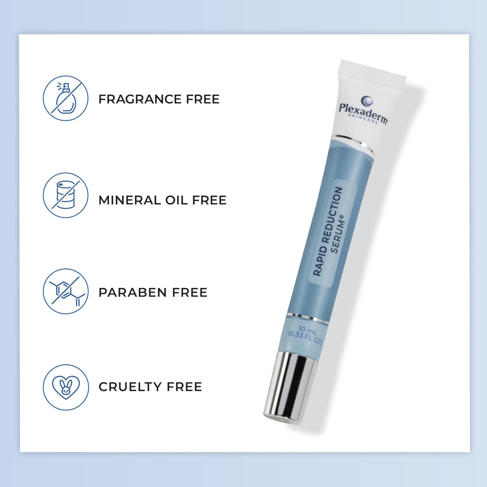 Plexaderm Rapid Reduction Eye Serum clear formula suitable for all-day use.