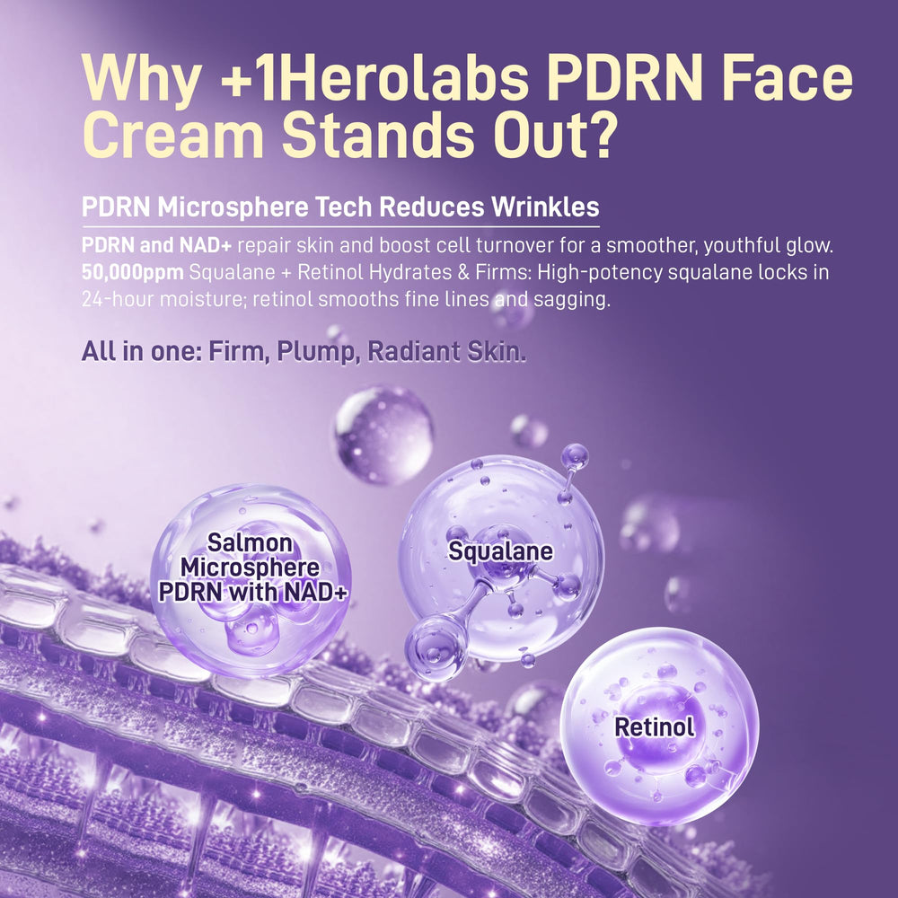 Plus OneHerolabs PDRN-cream label close-up notes 5-percent squalane