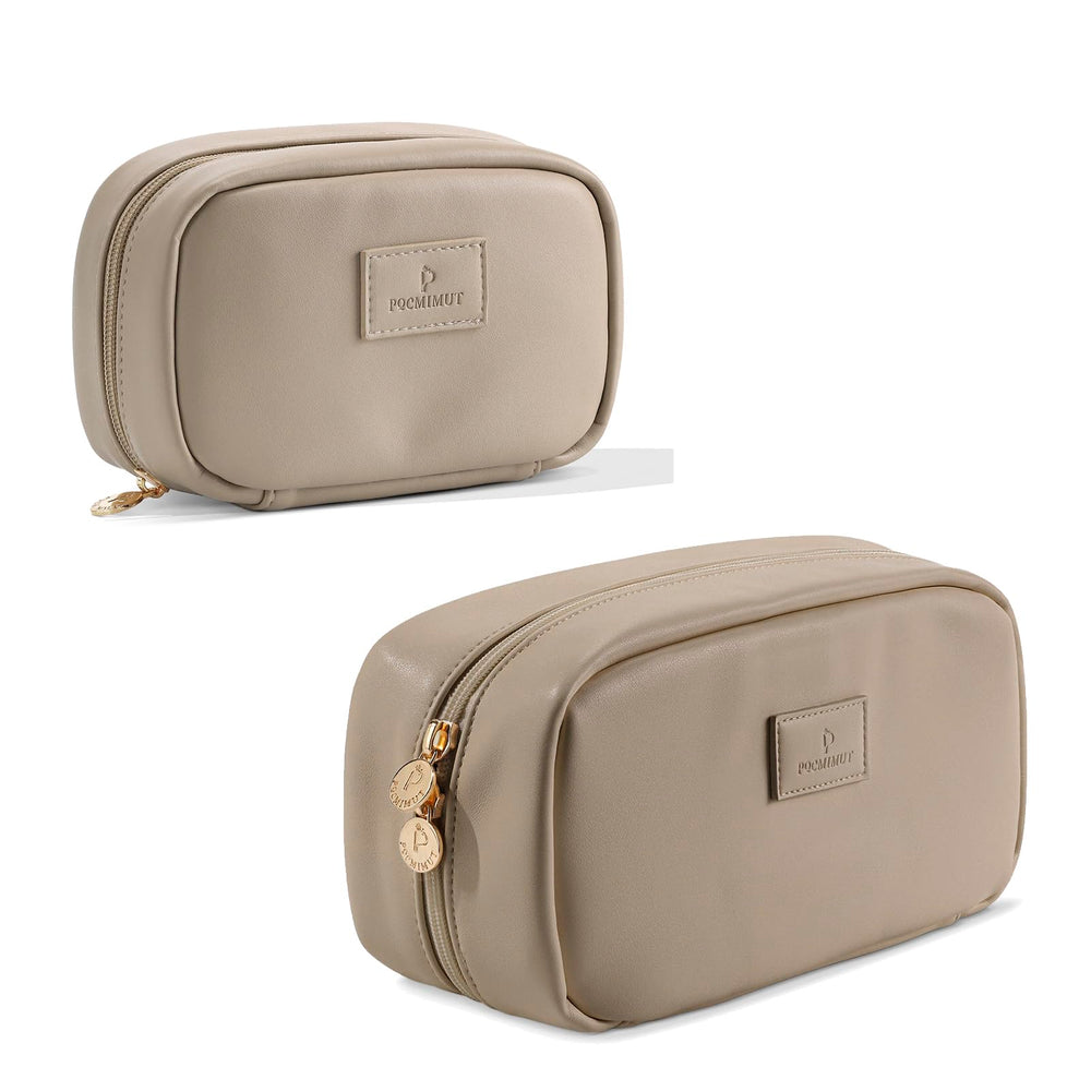 Pocmimut makeup bag apricot open flat view for quick on the go touchups