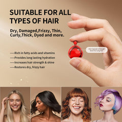 POEROES hair oil frizz-fighting formula smoothing strands.