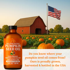 Pomberries pumpkin seed oil pour demonstrates easy daily skin and hair use.