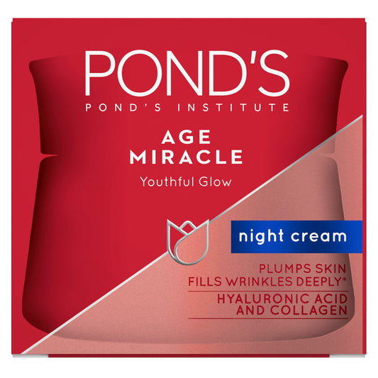 POND'S Age Miracle Night Cream packaging shows a 50 ml jar for nighttime care.