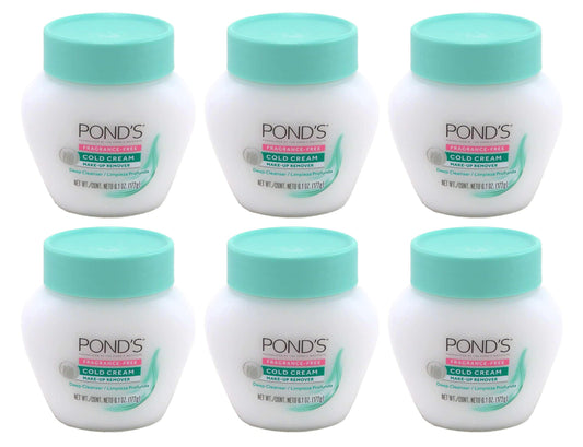 POND'S Cold Cream Makeup Remover fragrance-free bottle shown for gentle cleansing on sensitive skin.