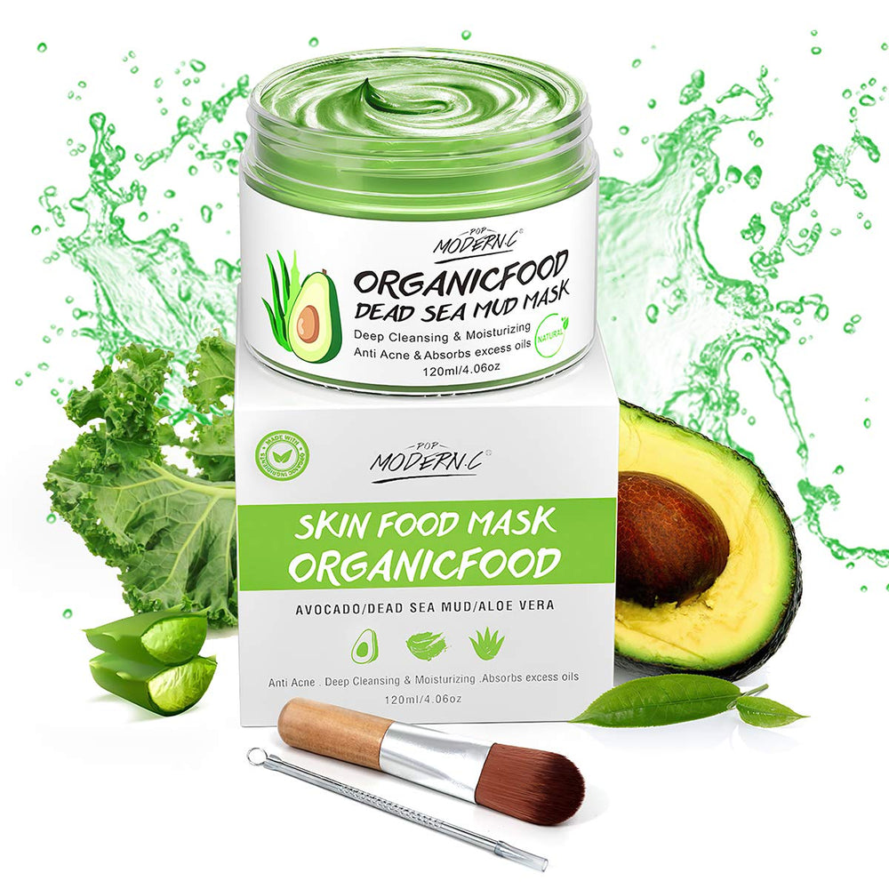 POP MODERN.C clay mask avocado Dead Sea mud image; mineral-rich formula for clear pores.