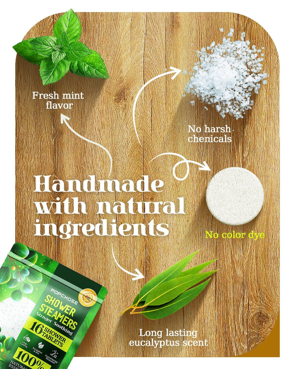POPCHOSE eucalyptus steamers dissolving quickly to release fragrance in the shower.