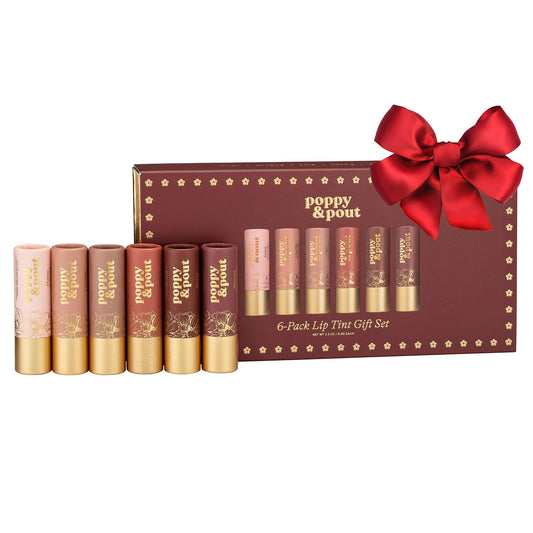 Poppy & Pout 6pk gift set lip tints in a luxe recyclable box.