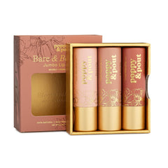 Poppy & Pout Bare & Beautiful Trio tube shows subtle color and moisture.
