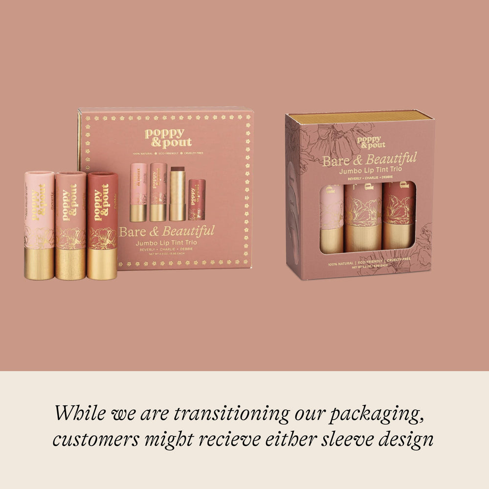 Poppy & Pout recyclable cardboard tube packaging in eco-friendly display.