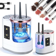 Poputra Electric Makeup Brush Cleaner front view with all-in-one washer and dryer