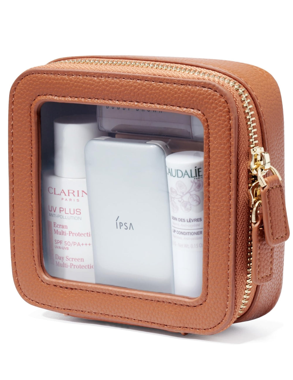 Popvibe Clear Makeup Bag front view shows portable travel-ready design.