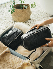 Popvibe Open Flat Makeup Bag ready for travel with organized pockets