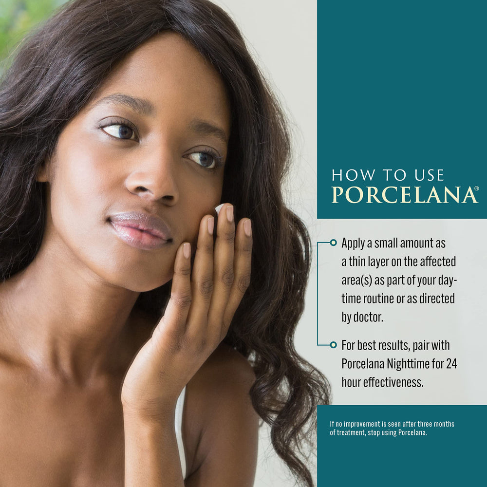 Porcelana Daytime Hydration Cream addressing discoloration in a before-after concept