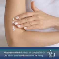 Porcelana cream applied before makeup with sunscreen for daily routine.