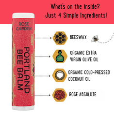 Portland Bee Balm cruelty-free badge on packaging signals ethical lip care.