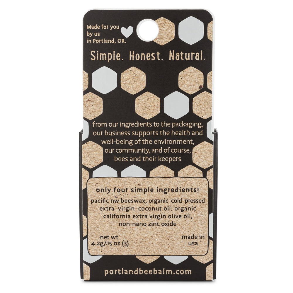 Portland Bee Balm natural ingredients closeup shows pure beeswax formula.