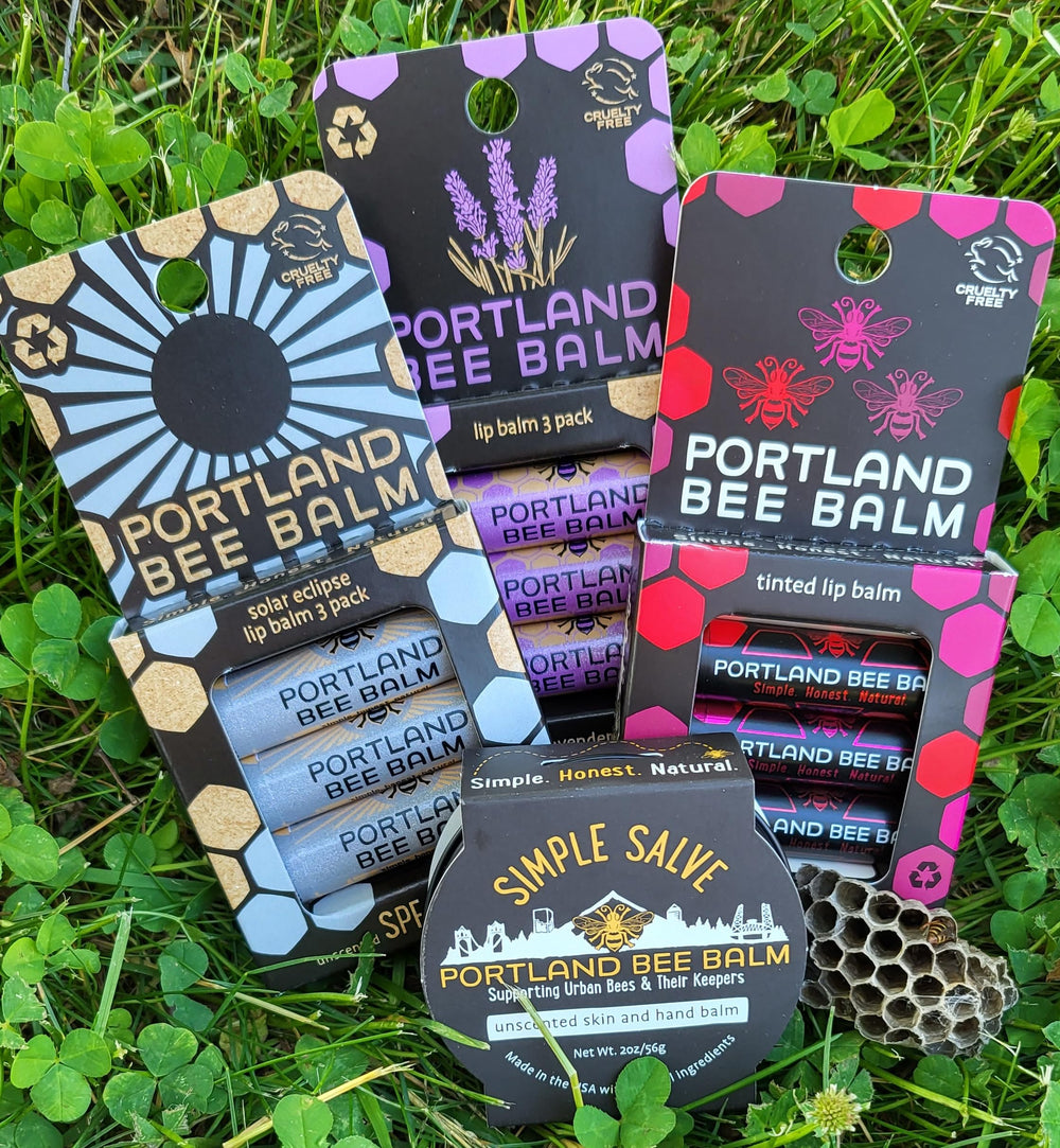 Portland Bee Balm plastic-neutral packaging reflects sustainable design.