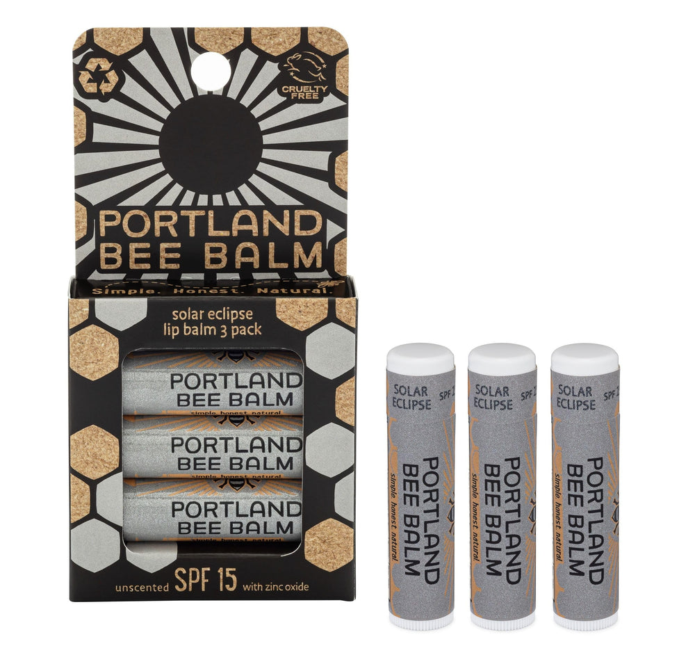 Portland Bee Balm Solar Eclipse tube with SPF 15 for outdoor protection.