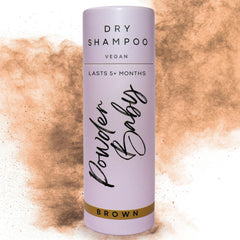 Powder Baby dry shampoo bottle front shows a color-matched refresh for brown hair.