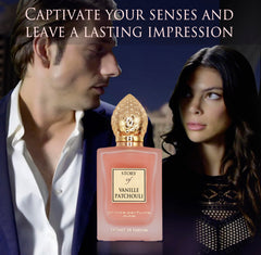 Prince Parfums Dubai Story of Vanille Patchouli angled view emphasizes luxurious notes.