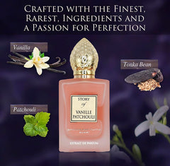 Prince Parfums Dubai Story of Vanille Patchouli bottle cap close-up shows refined detailing.