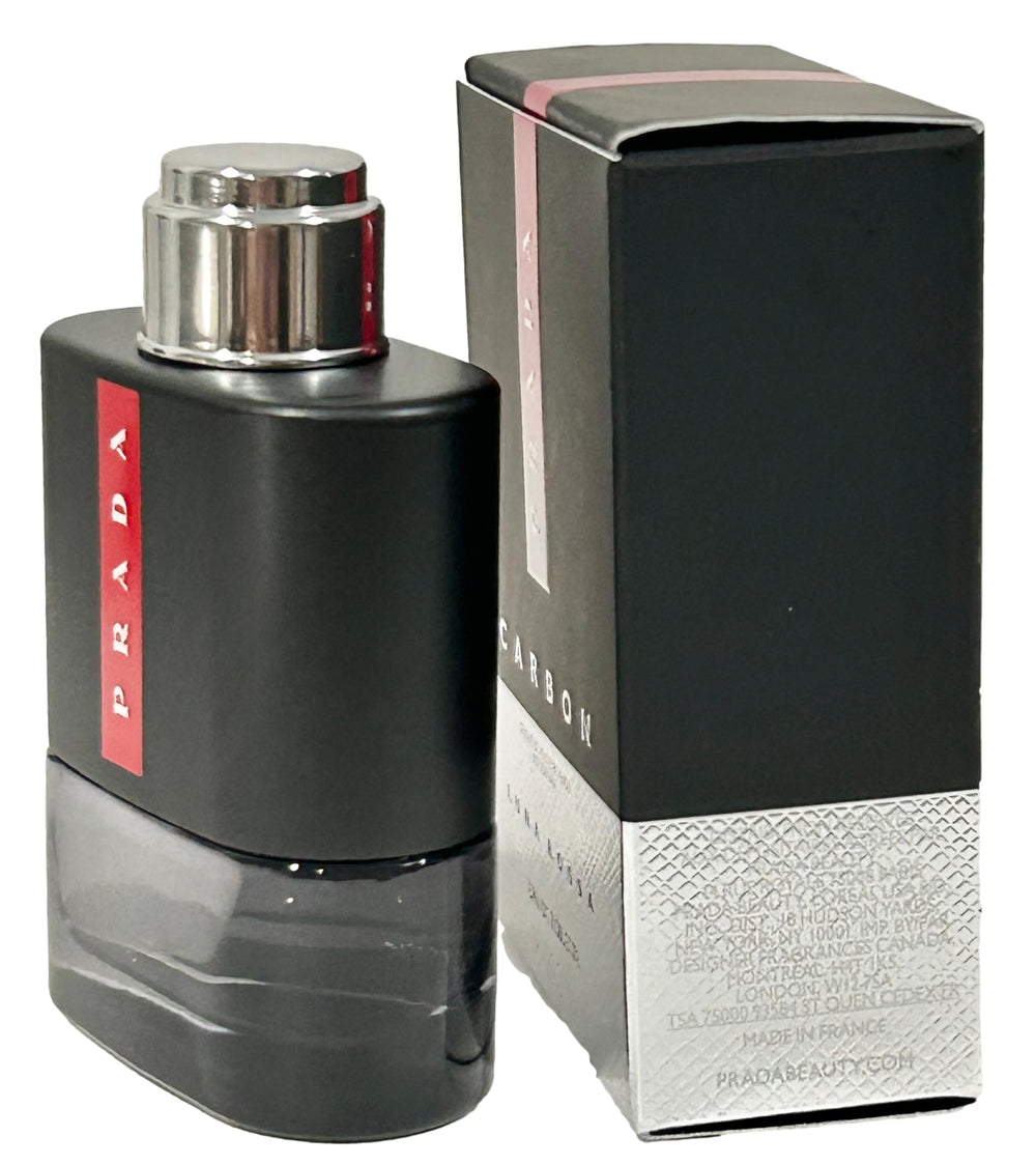 Prada Luna Rossa Carbon hero bottle shot suggests modern aromatic fougere vibe
