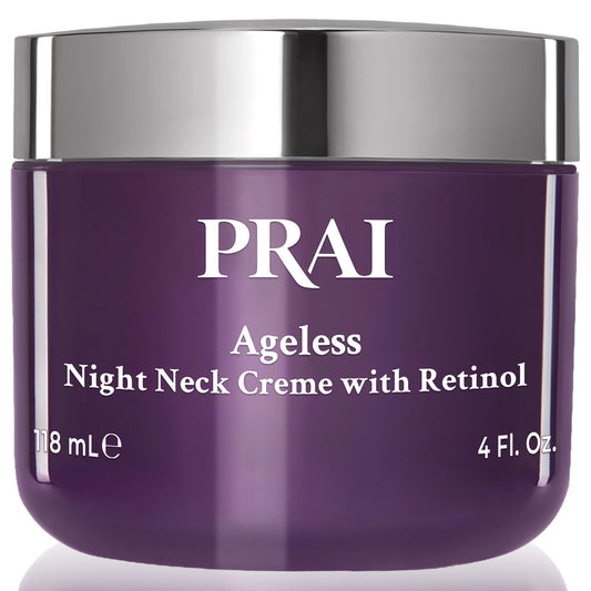 PRAI Beauty Ageless throat cream jar ready for nightly neck care