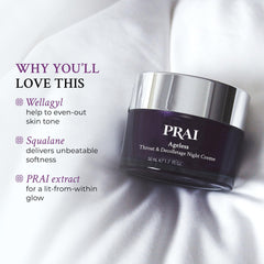 PRAI neck-firming cream texture close-up suggesting smoothing action