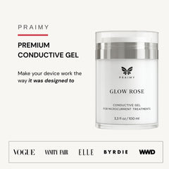 Praimy Glow Rose gel pour demonstrates smooth, non-drying formula ideal for continuous device operation.