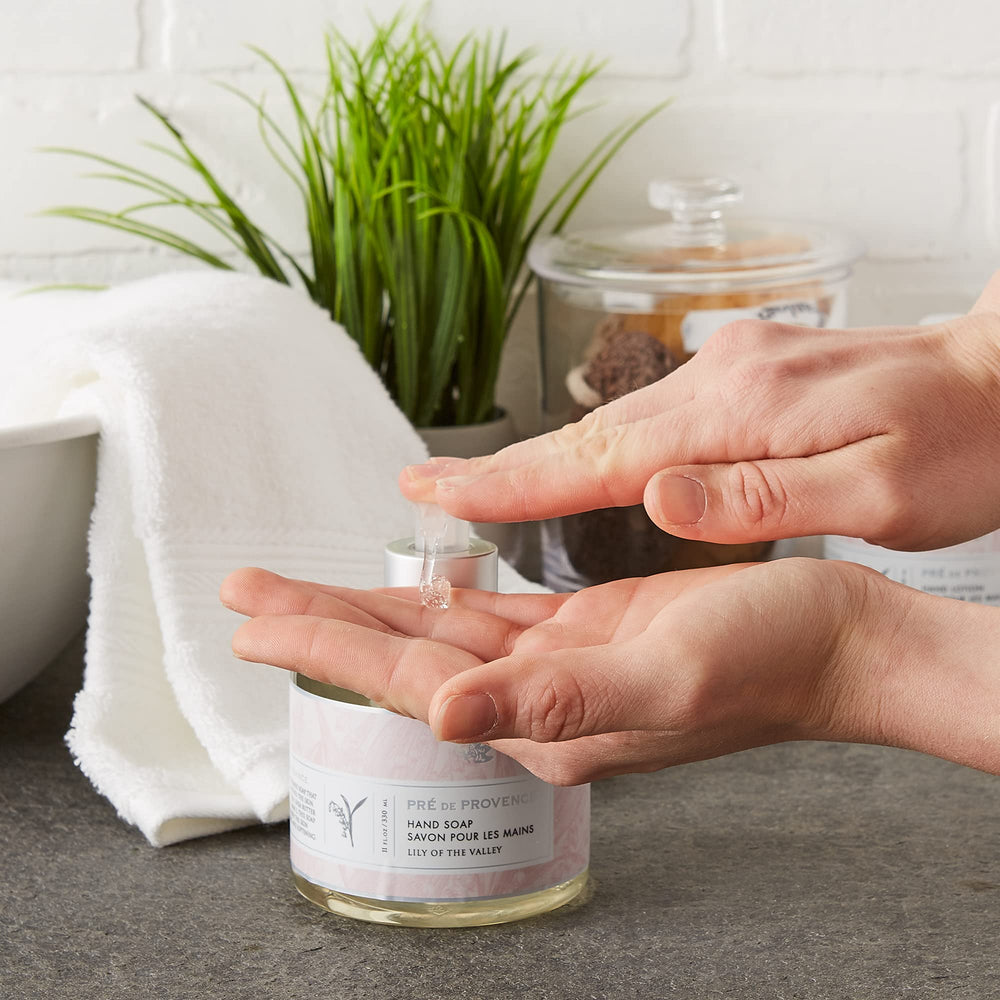 Pre de Provence hand soap Lily Valley with Shea butter strengthens skin during cleansing.