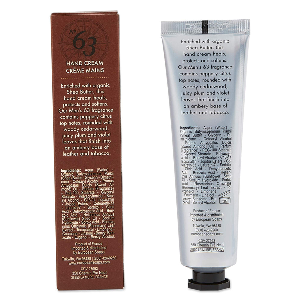 Pre de Provence No.63 hand cream label detail, premium daily skin care.
