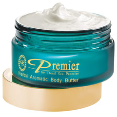 Premier Dead Sea Body Butter jar close-up showing rich hydration for dry skin