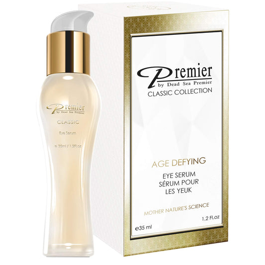 Premier Dead Sea Classic Eye Serum bottle for smooth, hydrated under-eye skin.