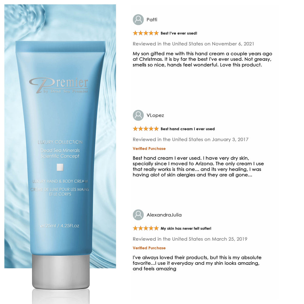 Applying Premier Dead Sea Cream to hands delivers non-greasy, silky comfort.