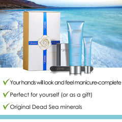 Premier Dead Sea Nail Kit hand lotion delivers rich hydration for hands.