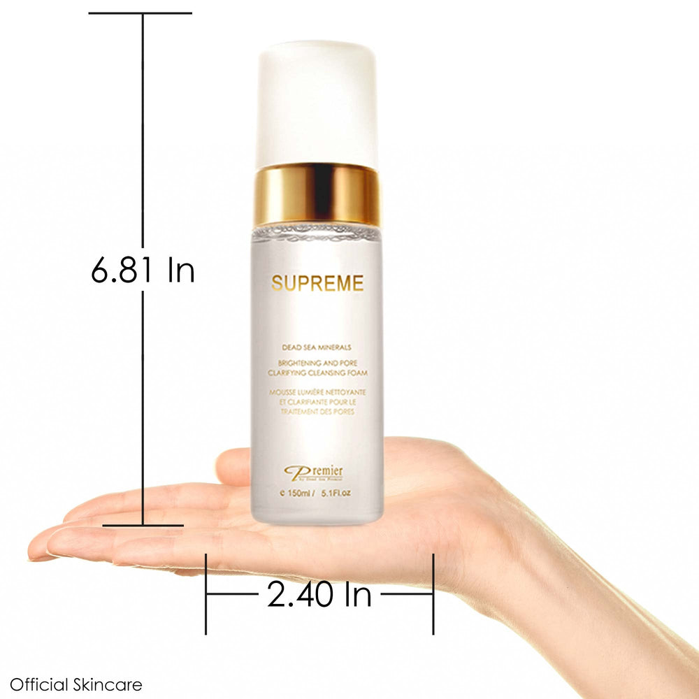 Premier SUPREME Brightening Cleansing Foam application on skin for smooth tone