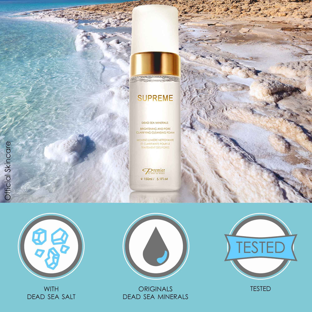 Premier SUPREME Brightening Cleansing Foam ingredients swatch highlights clarifying focus