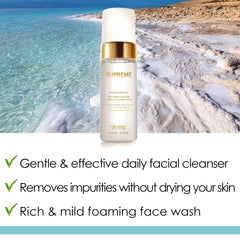 Premier SUPREME Brightening Cleansing Foam close-up lather demonstrates gentle cleansing