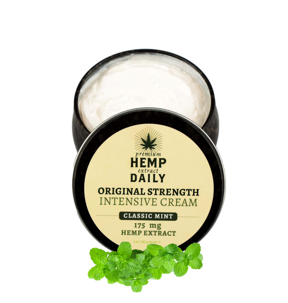 Premium Hemp Daily Intensive Cream bottle with mint aroma for refreshing skin care