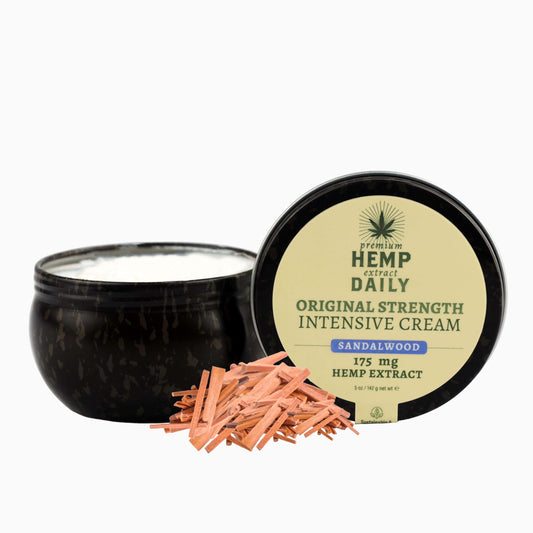 Premium Hemp Daily Intensive Cream jar with sandalwood for gentle hydration