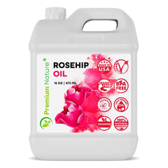 Premium Nature Rosehip Oil bottle pours for easy skin and body use