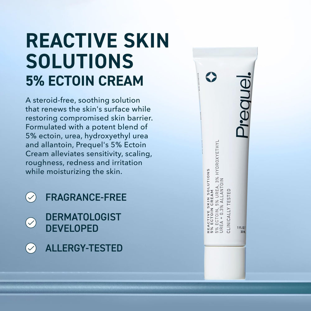 Prequel Reactive Skin Solutions cream swirl closeup shows rich, non-greasy texture