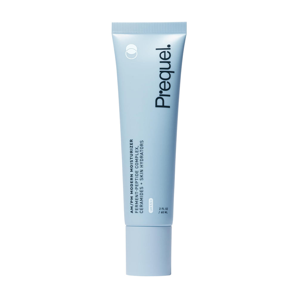 Prequel Skin AM/PM bottle showcases daily hydrating moisturizer for sensitive skin.