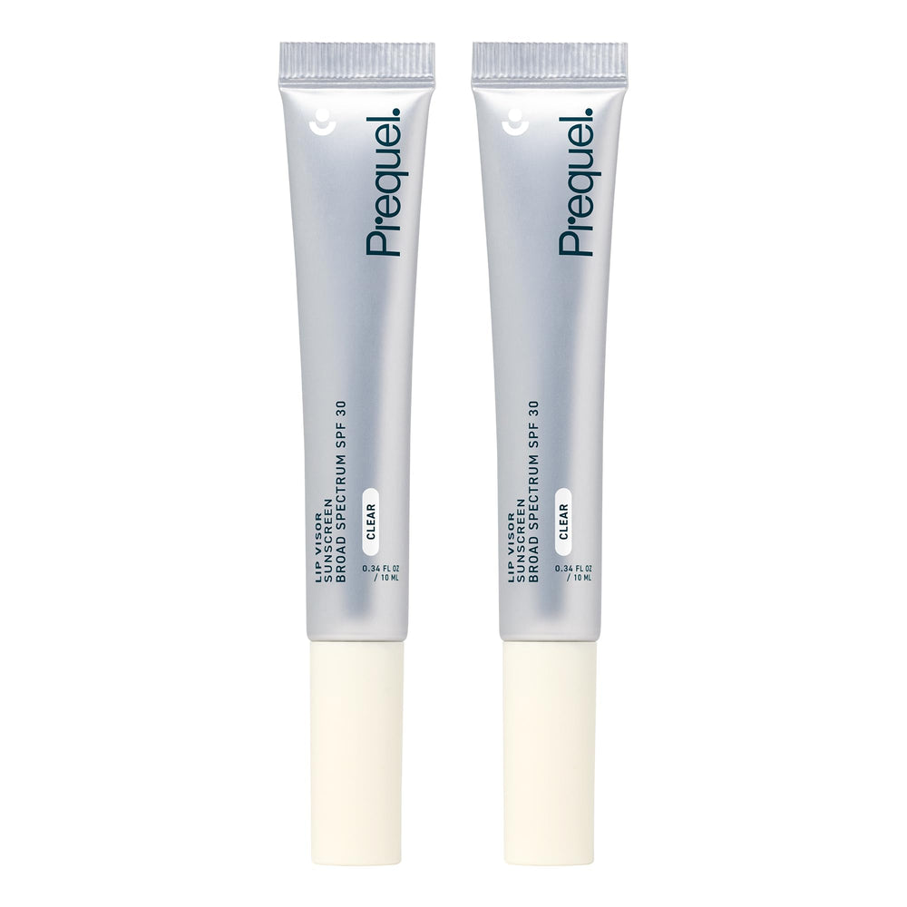 Prequel Skin Lip Visor front-pack view with two SPF 30 balms for daily protection