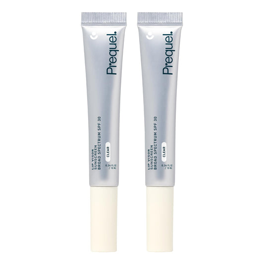 Prequel Skin Lip Visor front-pack view with two SPF 30 balms for daily protection