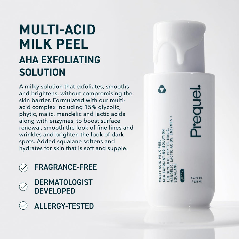 Prequel Skin Multi-Acid Milk Peel dispense action hints even application.
