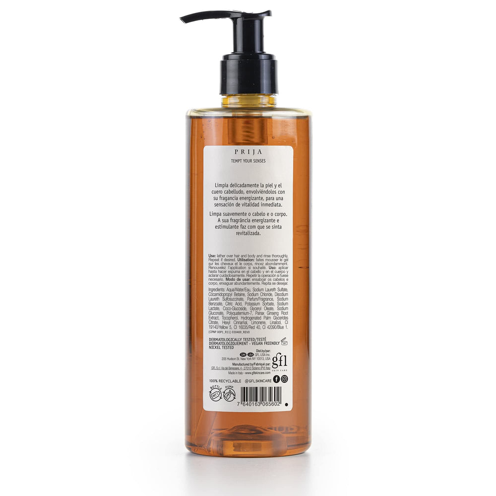 Prija Vitalizing gel shampoo lathering on hair and body for refreshment