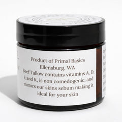 Primal Basics minimalist packaging reflects clean, ingredient-forward skincare aesthetic.